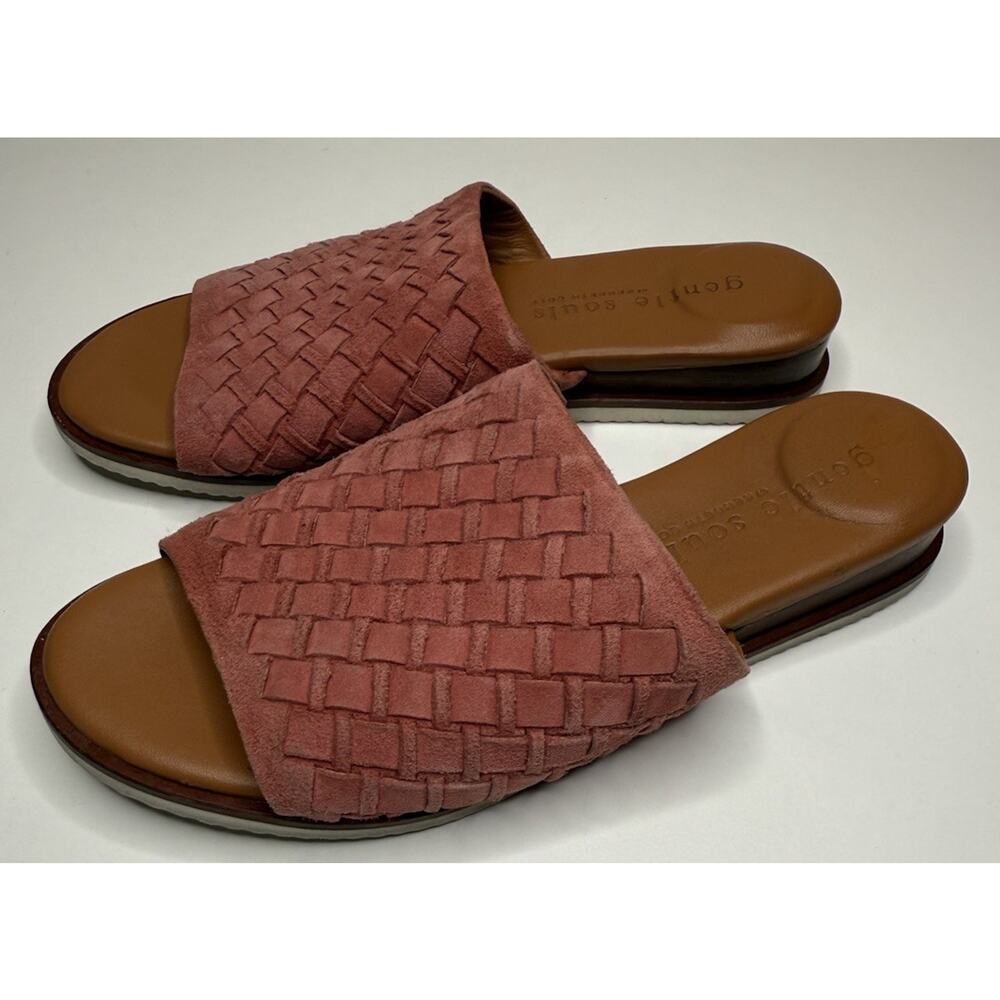 Gentle Souls by Kenneth Cole Angie Wedge Womens 7 Pink Leather Slip On Sandals